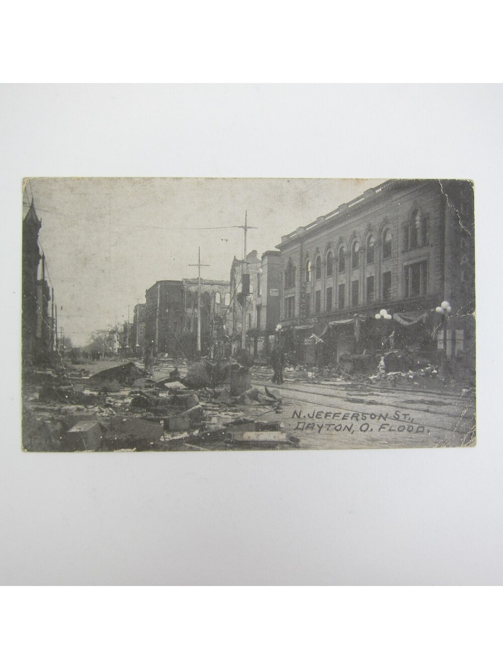 Postcard 1913 Dayton Ohio Flood North Jefferson St. Damage Photo Antique Litho